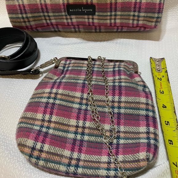 2 piece set Nanette LePore Satchel and crossbody purse Pink Buffalo Check - Picture 8 of 10